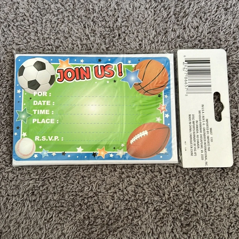 Greenbrier sports party invitations with envelopes included 10 Invitations NEW